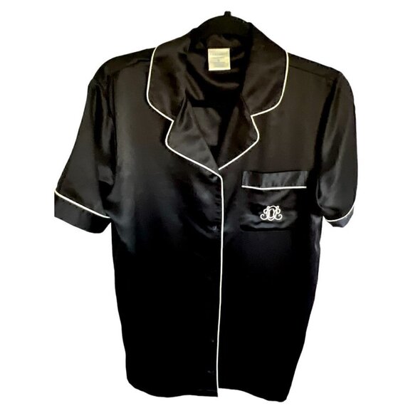 Cabernet Silky Black Sleep shirt Nightgown Short Sleeves w/Buttons Size Small - Picture 5 of 5